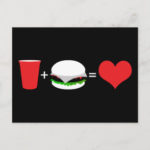 drycker + hamburgare = kärlek vykort