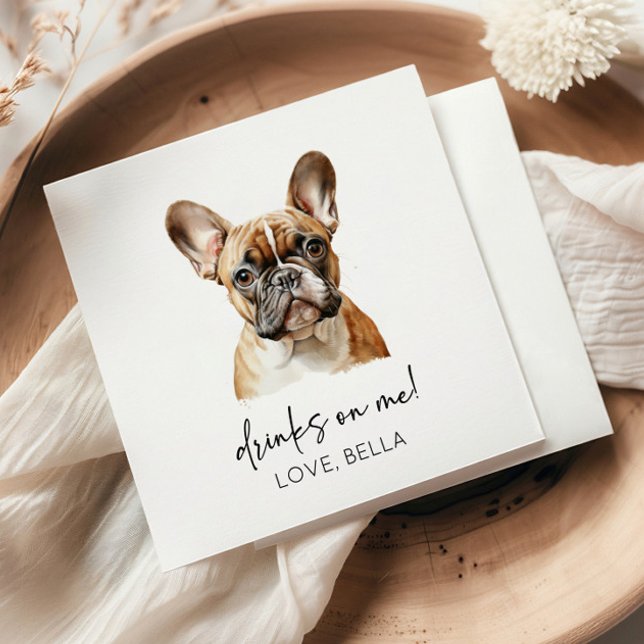 Drycker På Mig! Fransk Bulldog Hund Bröllop Pappersservett (Skapare uppladdad)