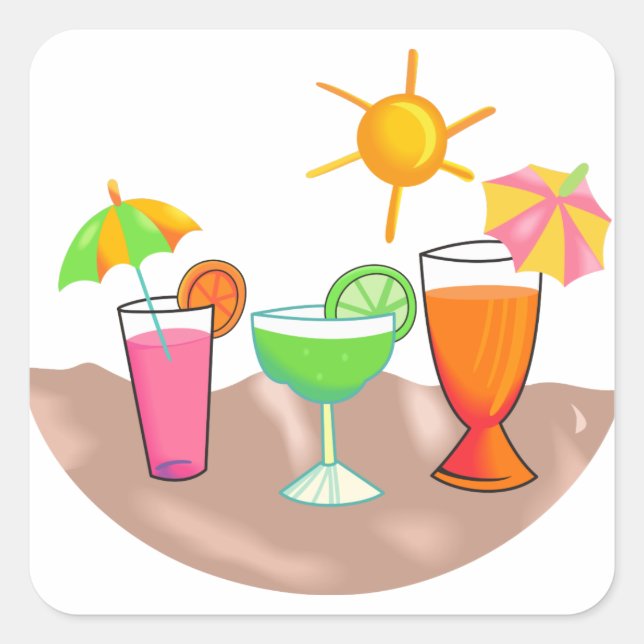 Drycker på stranden fyrkantigt klistermärke (Framsida)