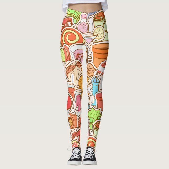 Drycker, skaldjur, snacks, sömlösa mönster leggings (Framsida)