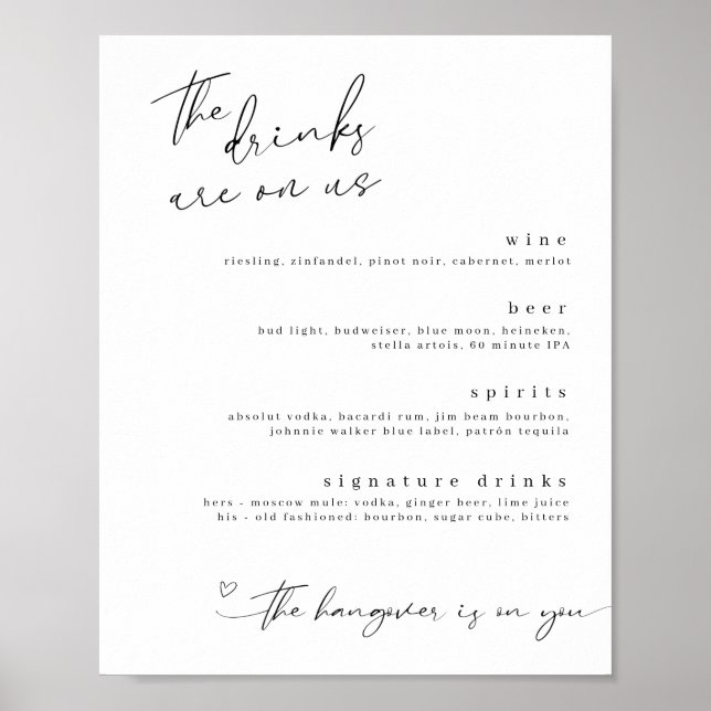 Dryckerna finns på USA:s Minimalist Drinks-tecken Poster (Framsidan)