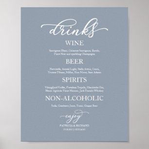 Dryckesbar Elegant Dammig Blå Bröllopsskylt Poster