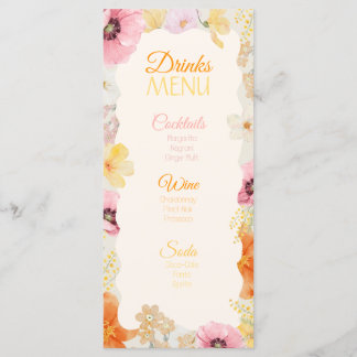 Dryckesmeny Blommig Pastell Orange, Rosa & Gul Meny