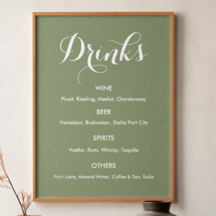 Dryckesmeny Bröllop Sage Grön   Poster
