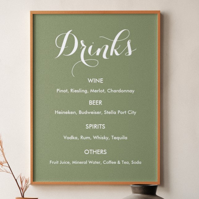Dryckesmeny Bröllop Sage Grön   Poster (Skapare uppladdad)