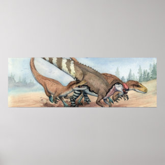 Dryptosaurus and Hadrosaurus Print Poster