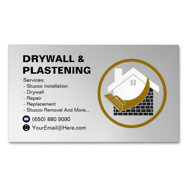 Drywall Business Card Magnet Plaster (Framsida)