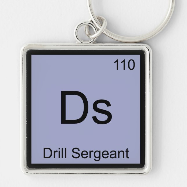 Ds - Övningsledare Kemiskt Element Symbol T-Shirt Fyrkantig Silverfärgad Nyckelring (Framsidan)