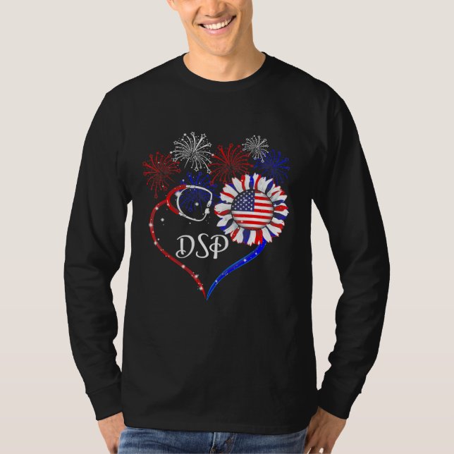 Dsp Stethoscope Firework Sunros America Flagga T Shirt (Framsida)