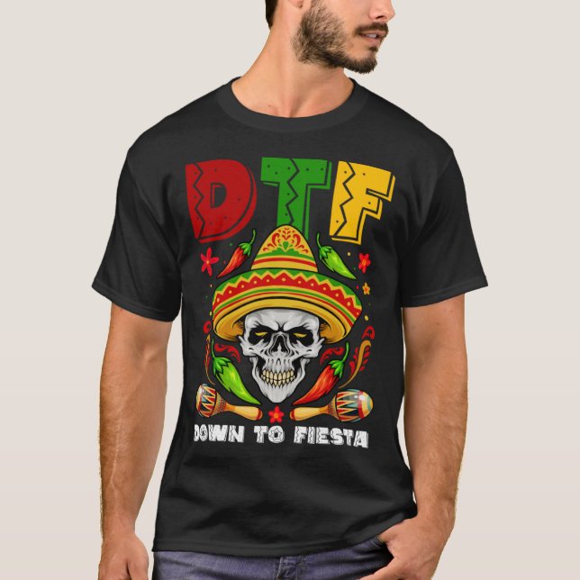 DTF ned till Fiesta Mexican Calaca Sombrero Cinco  T Shirt (Framsida)
