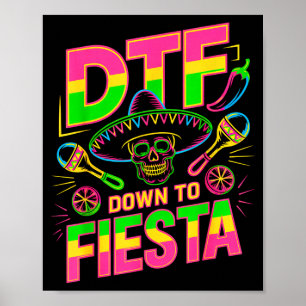 Dtf ner till fiesta rolig dödskalle mexikansk för  poster