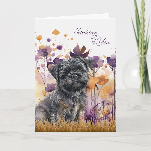 Du Affenpinscher Hund Lila blommor Kort (Framsida)