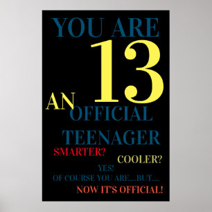 Du är 13 Officiellers tonåring för Boys Birthday Poster
