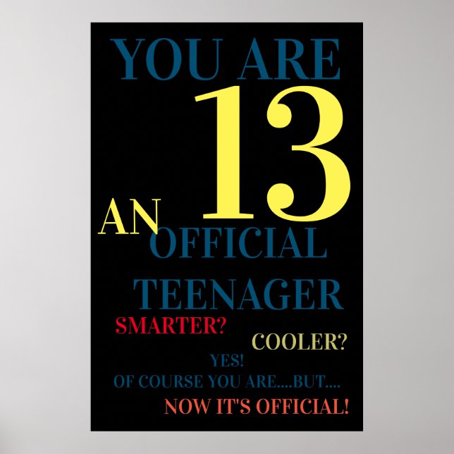 Du är 13 Officiellers tonåring för Boys Birthday Poster (Framsidan)