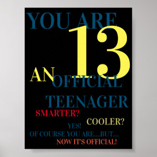 Du är 13 Officiellers tonåring för Boys Birthday Poster