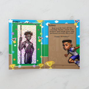 Du är A-Maze-ing Black Boys Track Star Birthday Kort