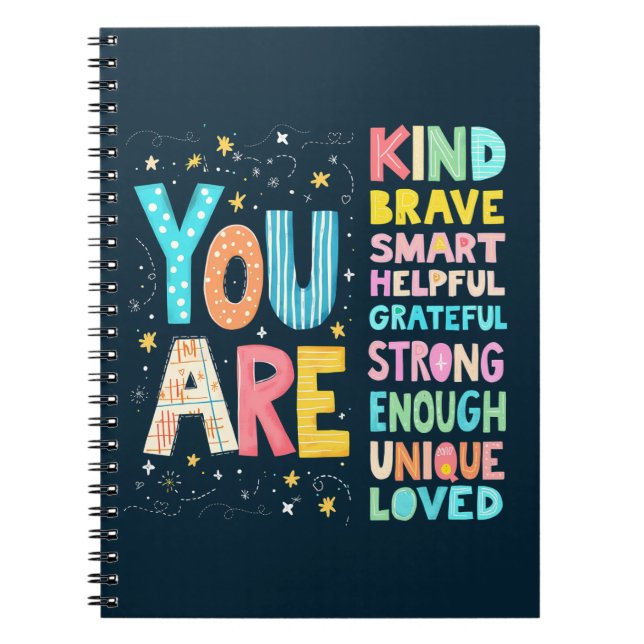 Du är affirmationer Ljust handbrev Lettering Anteckningsbok (Framsidan)