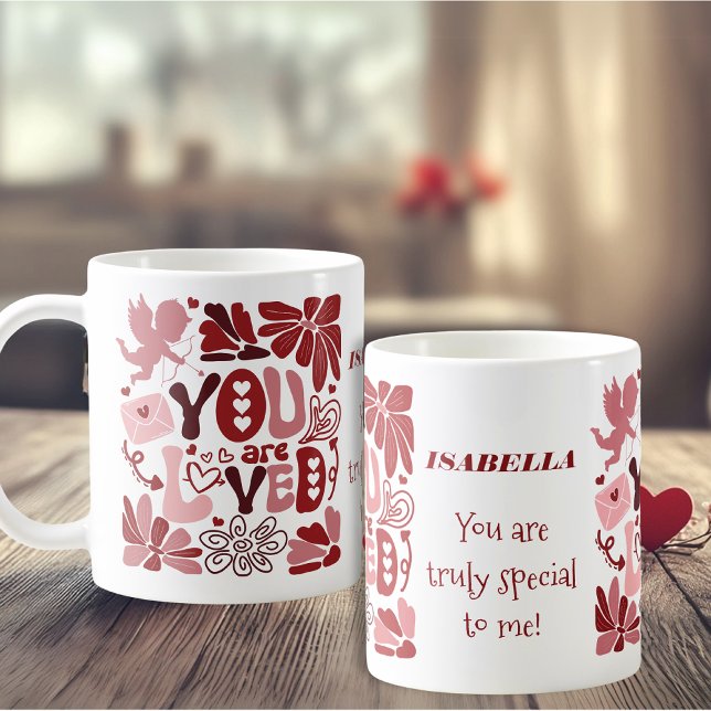Du är älskad Anpassningsbar Romantic Valentine Kaffemugg (You Are Loved Custom Romantic Valentine’s Coffee Mug)
