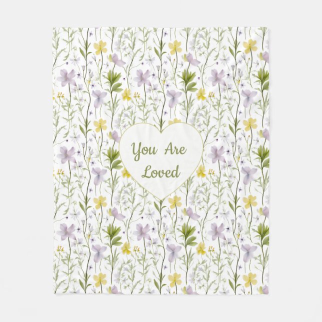 Du är älskad Blommig hjärtmugg Fleecefilt (Framsidan)