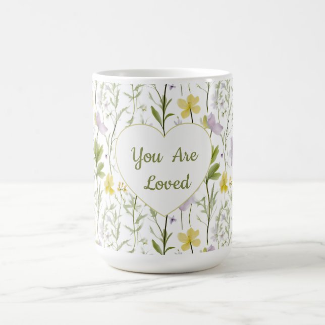Du är älskad Blommig Hjärtmugg Kaffemugg (Center)