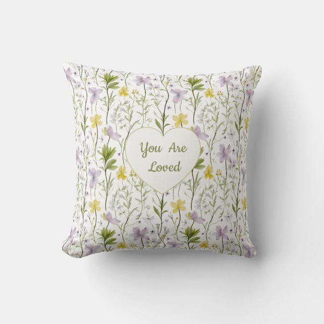 Du är älskad Blommigt hjärta Kudde (Framsida)