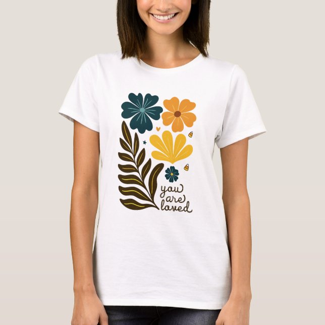 Du är älskad blommor Boho blommigt Inspirational Q T Shirt (Framsida)