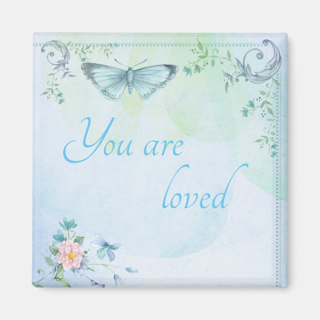 "Du är älskad" Blue Butterfly Magnet (Framsidan)