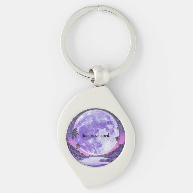 Du är älskad - Måne Akrylas pris Swirl Silverfärgad Nyckelring (Framsidan)