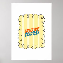 Du är älskad Retro citat Gul randig Nursery konst Poster