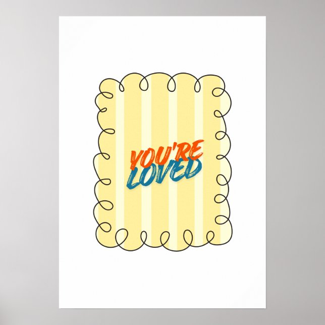 Du är älskad Retro citat Gul randig Nursery konst Poster (Framsidan)