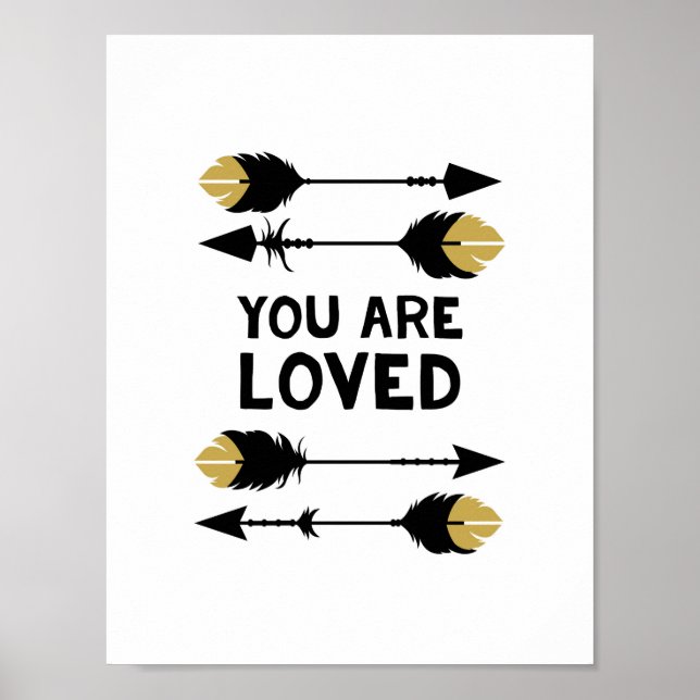 Du är älskad - Svart och Guld - Poster Skriv ut (Framsidan)