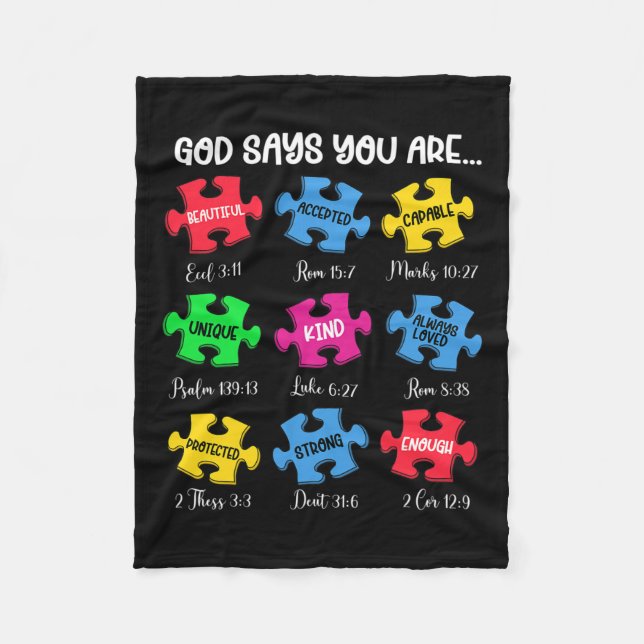 Du är Autism Awareness Puzzle Bible Verses Chris Fleecefilt (Framsidan)