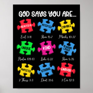 Du är Autism Awareness Puzzle Bible Verses Chris Poster