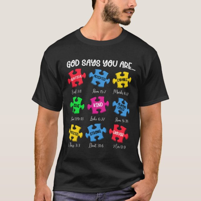 Du är Autism Awareness Puzzle Bible Verses Chris T Shirt (Framsida)