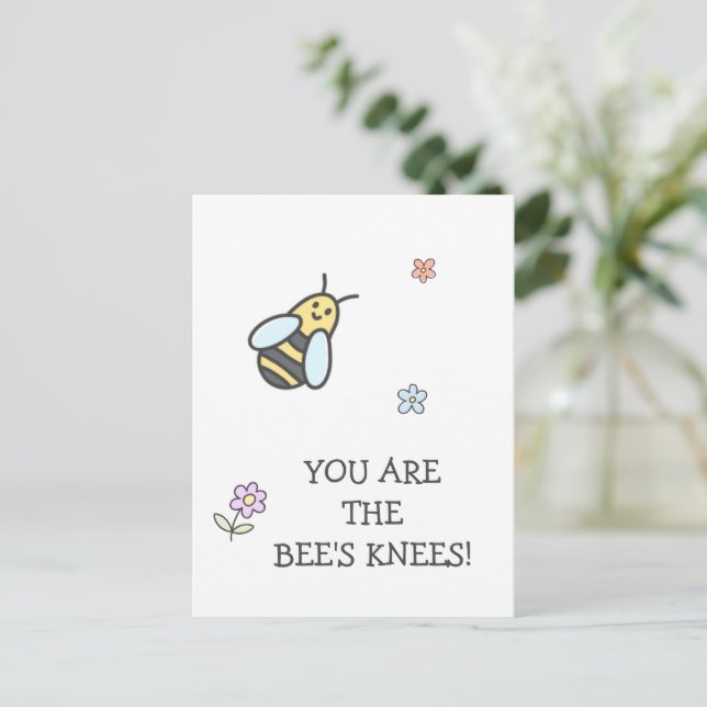 Du är biens knän! Cute Flowers och Bee Vykort (Stående Fram)