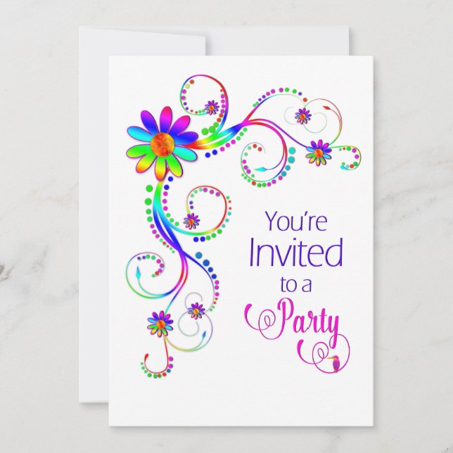 Du är bjuden inbjudan, Blommigt för Roligt, färgst Inbjudningar (Framsida)