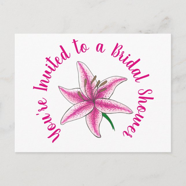 Du är bjuden Rosa Lily Bröllopsfest Inbjudan Vykort (Framsida)