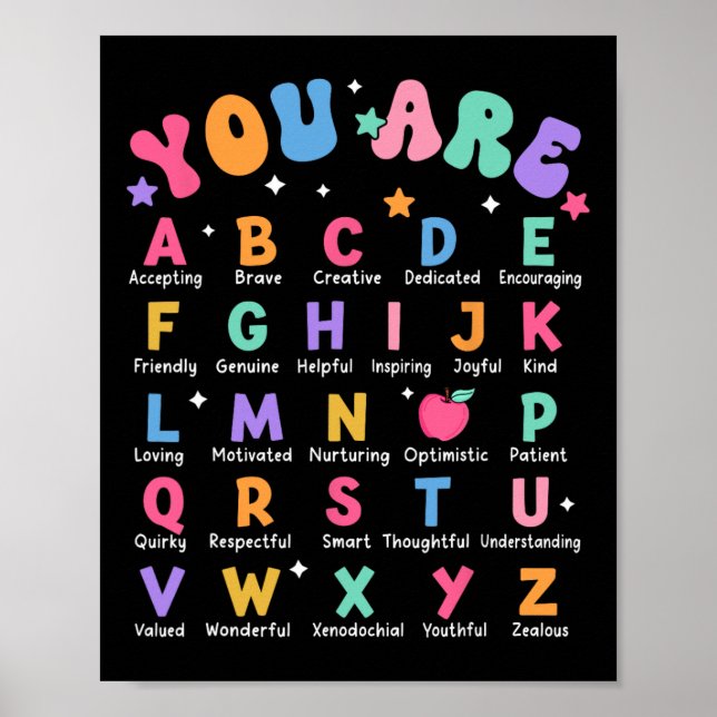 Du Är Bokstäver Alfabetet Lär Dig Abc Inspiration  Poster (Framsidan)
