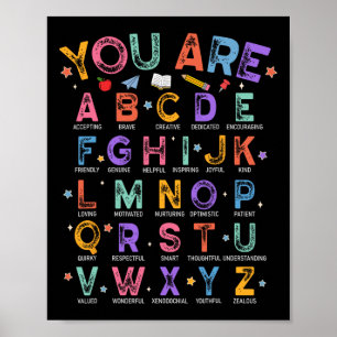Du Är Bokstäver Alfabetet Lär Dig Abc Pojke Flicka Poster