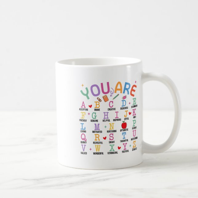 Du Är Bokstäver Alfabetet Lär Dig Abcs Inspiration Kaffemugg (Höger)
