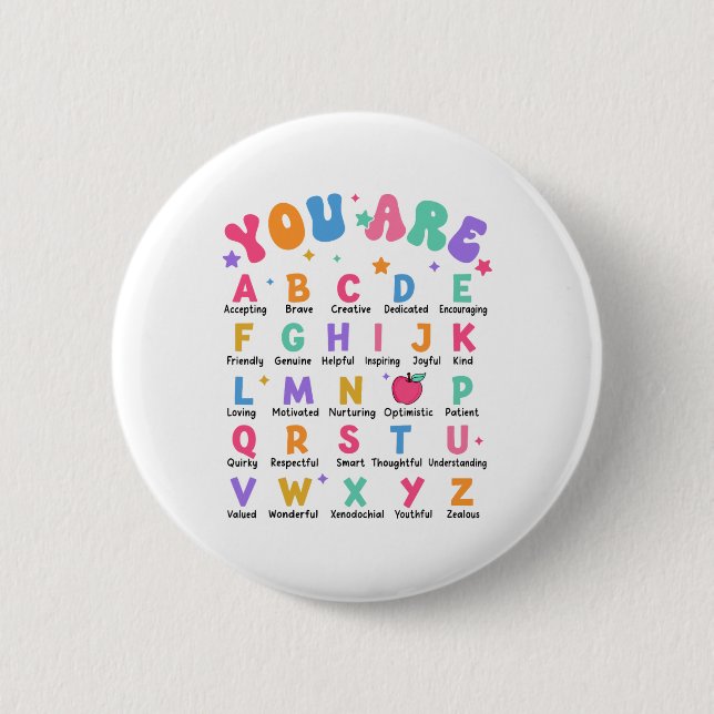 Du Är Bokstäver Alfabetet Lär Dig Abcs Inspiration Knapp (Framsida)