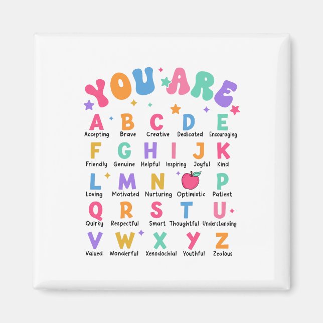 Du Är Bokstäver Alfabetet Lär Dig Abcs Inspiration Magnet (Framsidan)
