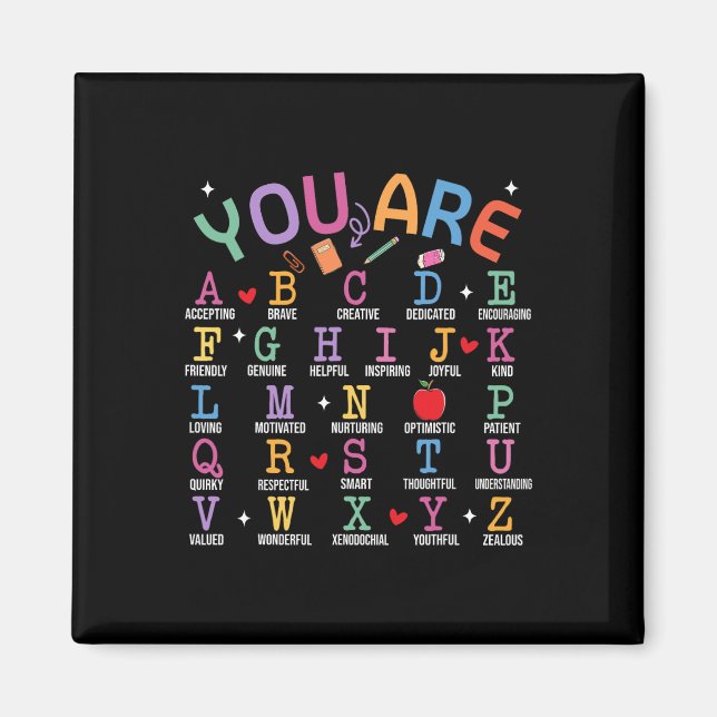 Du Är Bokstäver Alfabetet Lär Dig Abcs Inspiration Magnet (Framsidan)