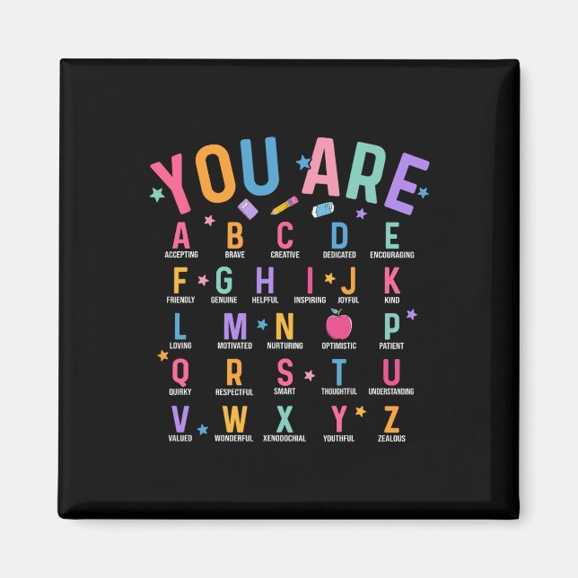 Du Är Bokstäver Alfabetet Lär Dig Abcs Inspiration Magnet (Framsidan)