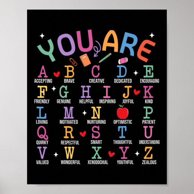Du Är Bokstäver Alfabetet Lär Dig Abcs Inspiration Poster (Framsidan)