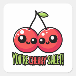 Du är Cherry Sweet! Cute Cherry Pun Fyrkantigt Klistermärke