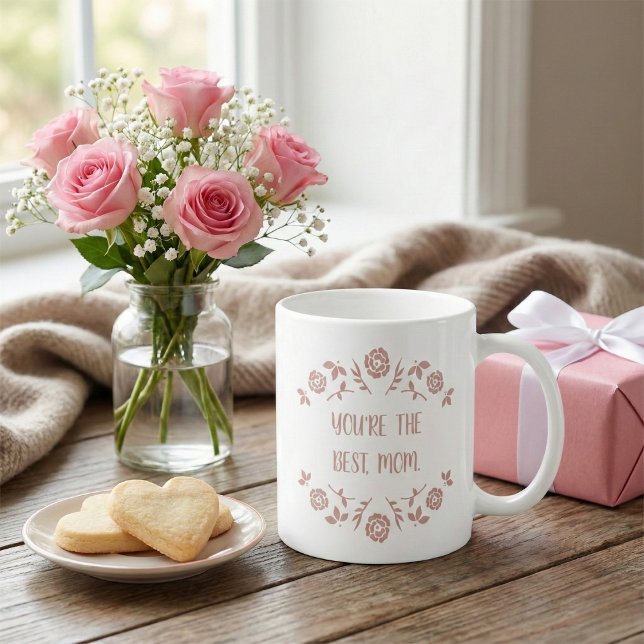 "Du är den bästa mamman" Söt rosa blomsterrosa Kaffemugg (Skapare uppladdad)