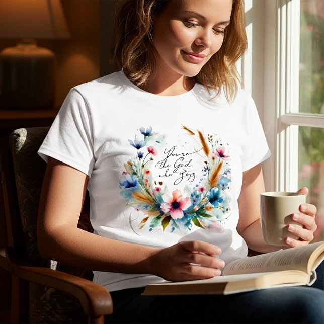 Du är den Gud som Stannar, akvarellblommor T Shirt (Skapare uppladdad)