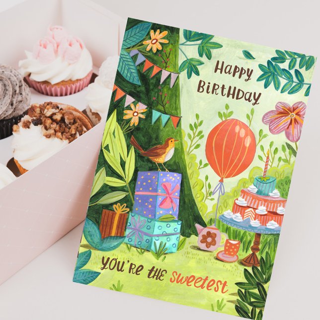 Du är den sötaste födelsedagstårta trädgårdsfest kort (You're the Sweetest Birthday Cake Garden Party Card)