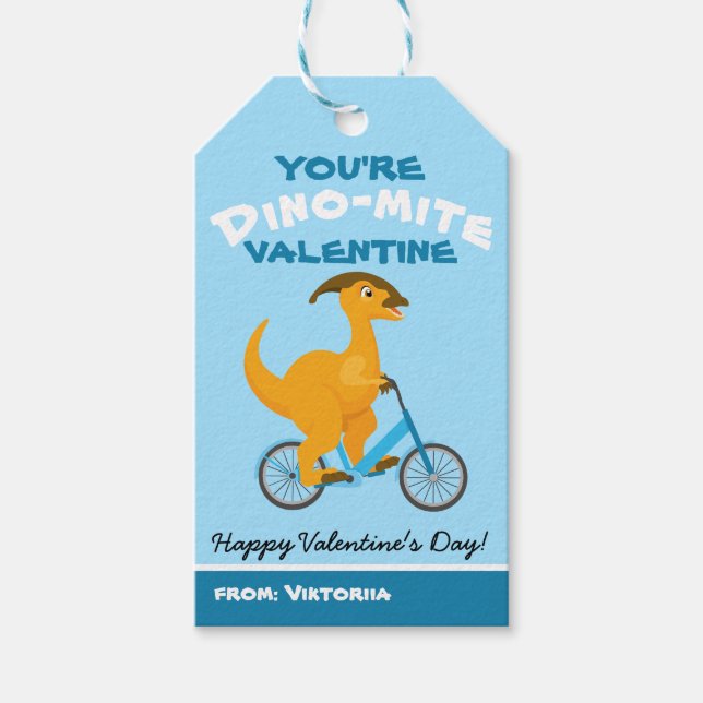 Du är Dino-mite! Barn Valentine dinosaur Presentetikett (Framsidan)